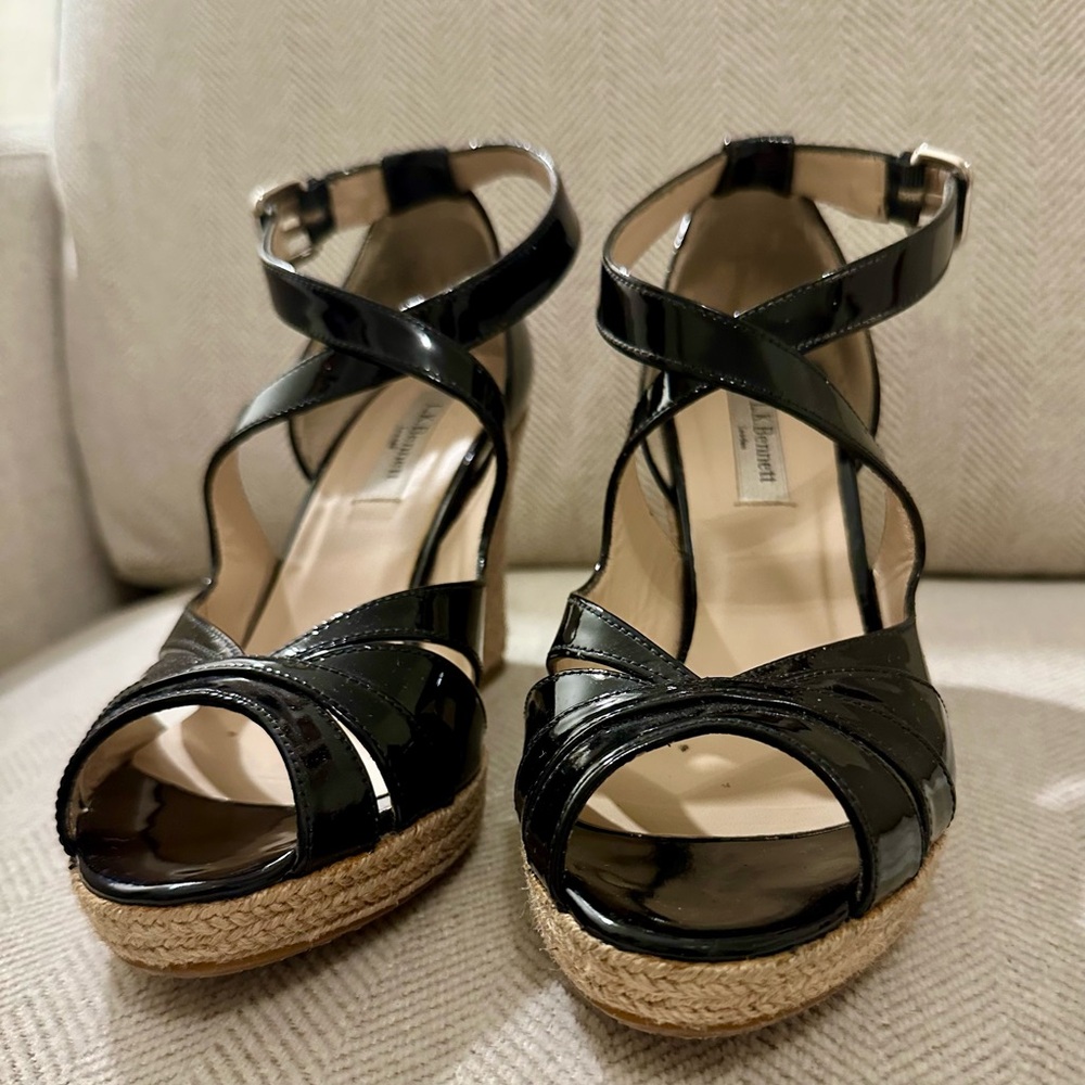 LK Bennett Black Patent Espadrille Wedges 39.5